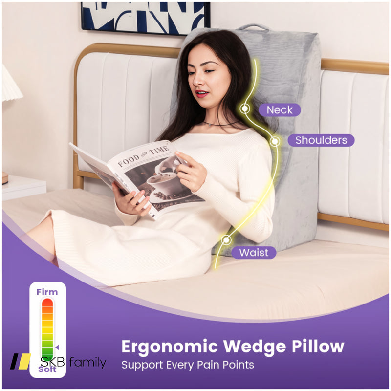 Bed Wedge Pillow Back Support Triangle Reading Pillow With Detachable Cover 240115-215498