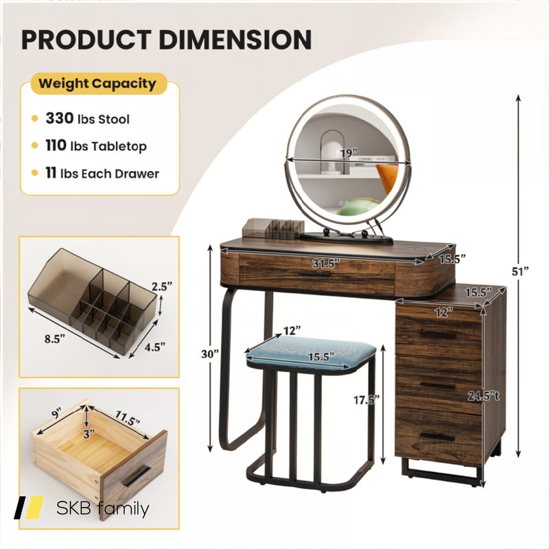 Vanity Table Set With 3-Color Lighted Mirror And Charging Station 240115-215506