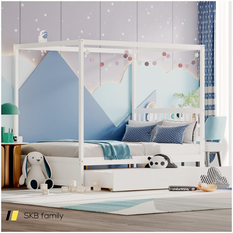 Full Size Canopy Bed Frame With Trundle And Headboard For Kids 240115-215513