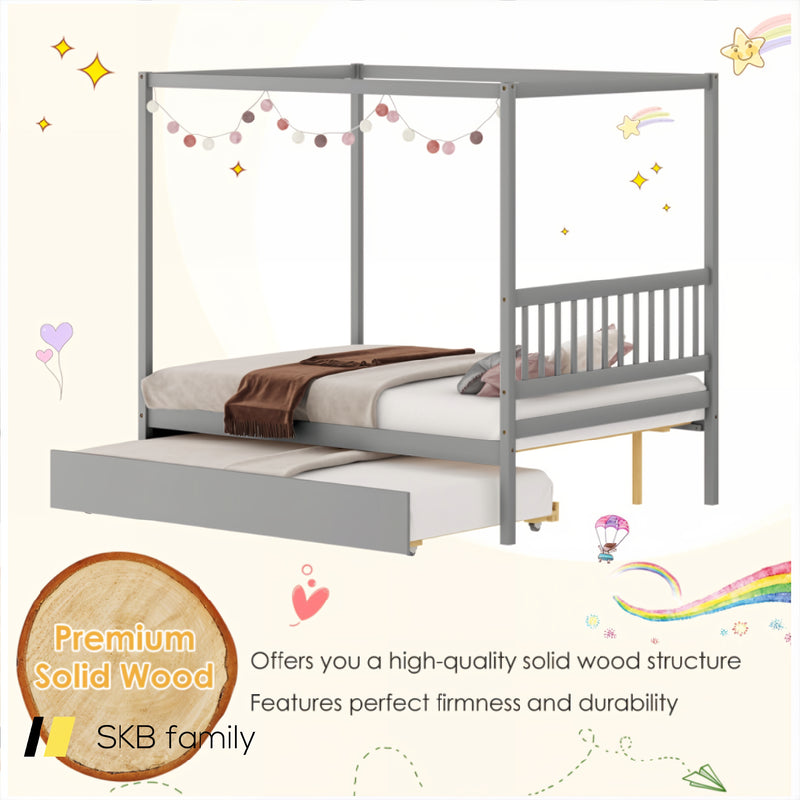 Full Size Canopy Bed Frame With Trundle And Headboard For Kids 240115-215513