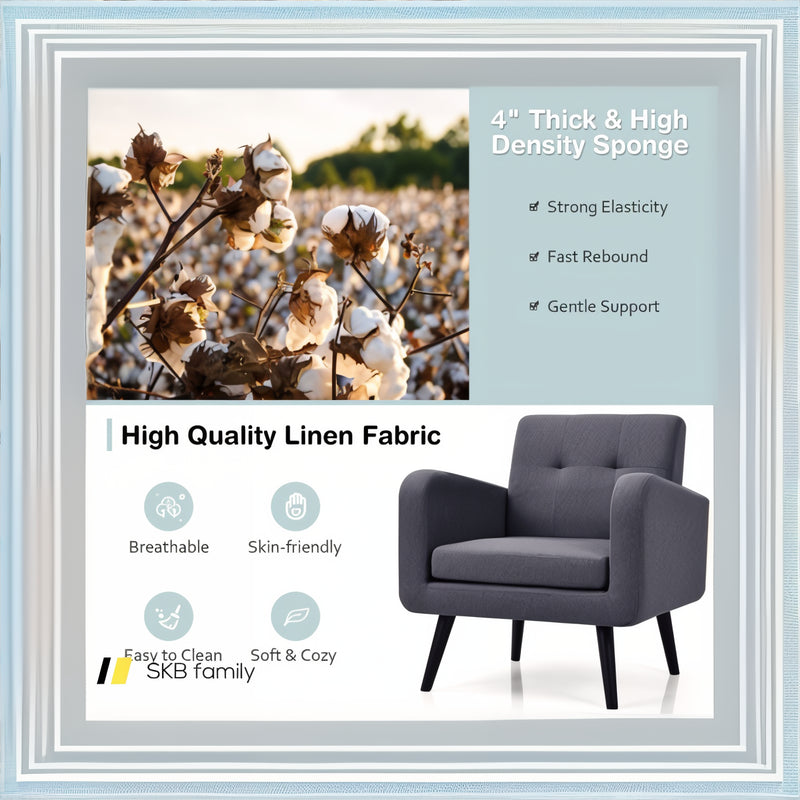 Modern Upholstered Comfy Accent Chair With Rubber Wood Legs 240115-215517