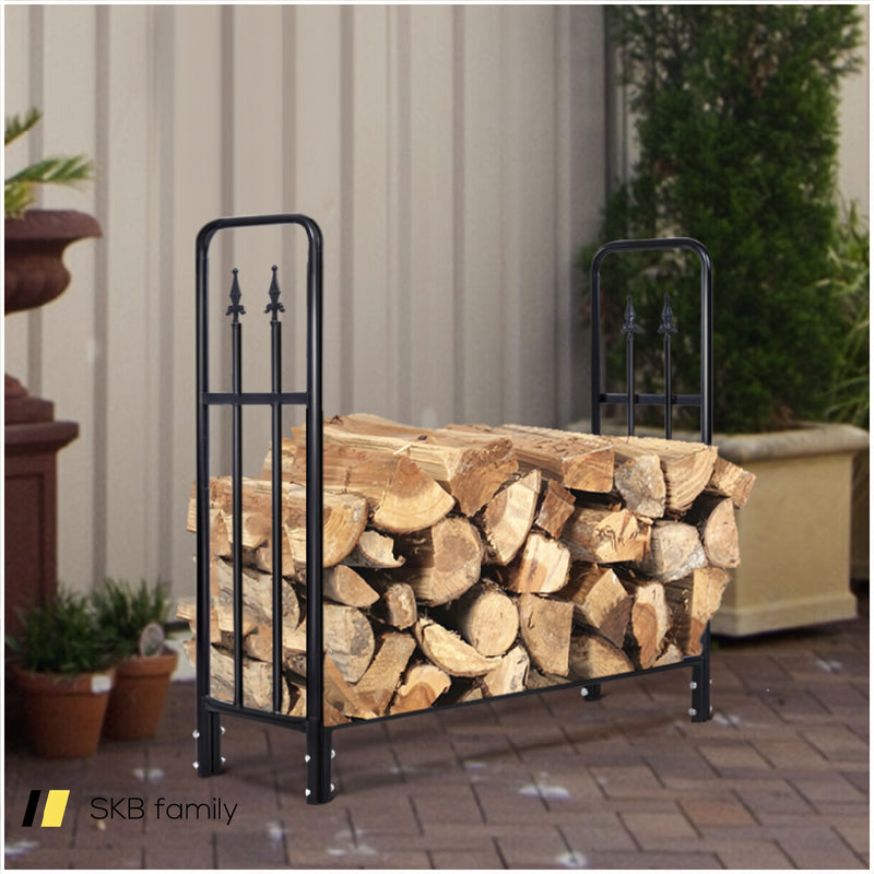 4 Feet Outdoor Heavy Duty Steel Firewood Wood Storage Rack 240115-215520