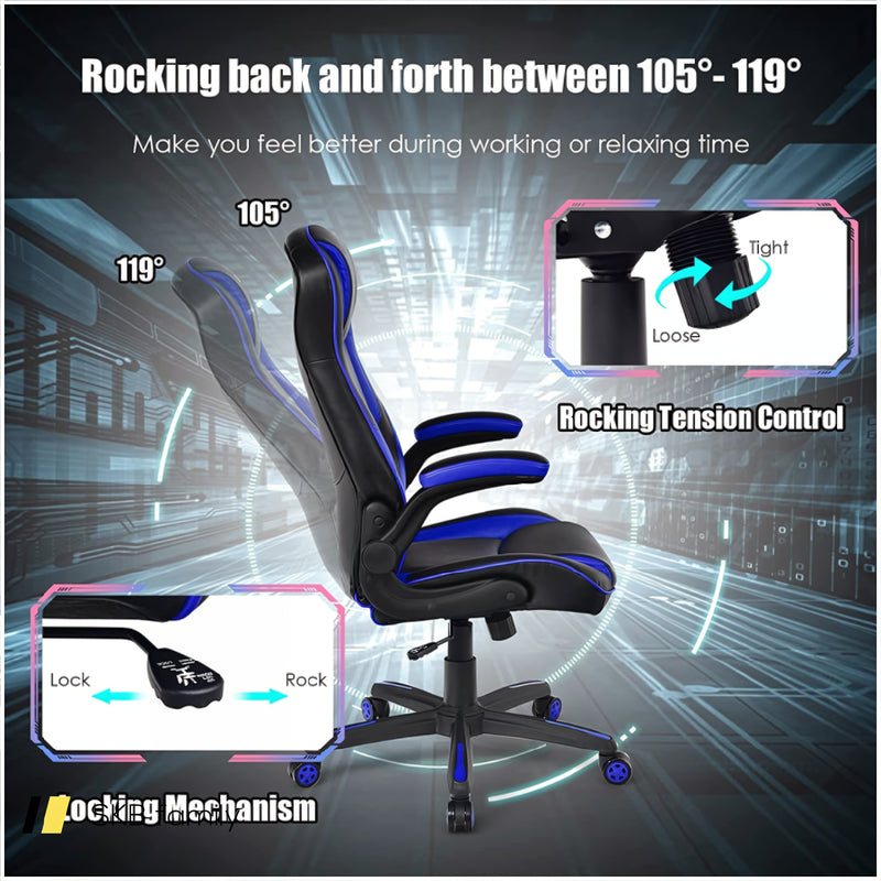 Racing Style Office Chair With Pvc And Pu Leather Seat 240115-215552