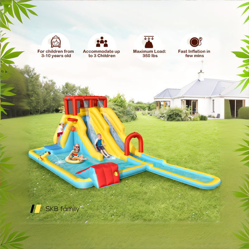 7-In-1 Inflatable Dual Slide Water Park Bounce House Without Blower 240115-215555