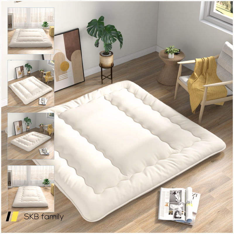 Queen/King/Twin/Full Futon Mattress Floor Sleeping Pad With Washable Cover Beige 240115-215591