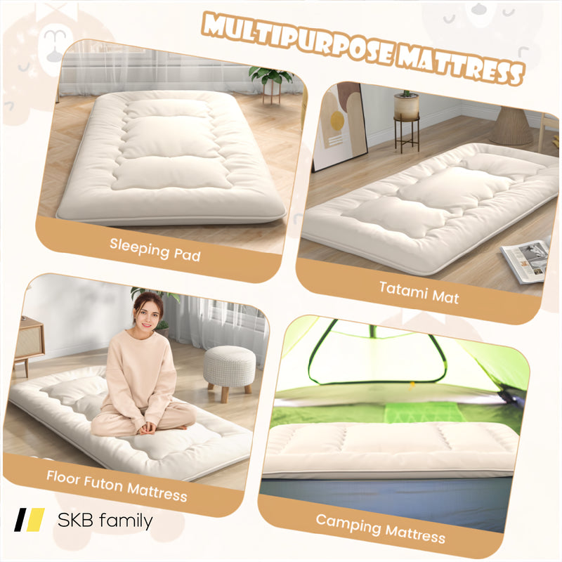 Queen/King/Twin/Full Futon Mattress Floor Sleeping Pad With Washable Cover Beige 240115-215591