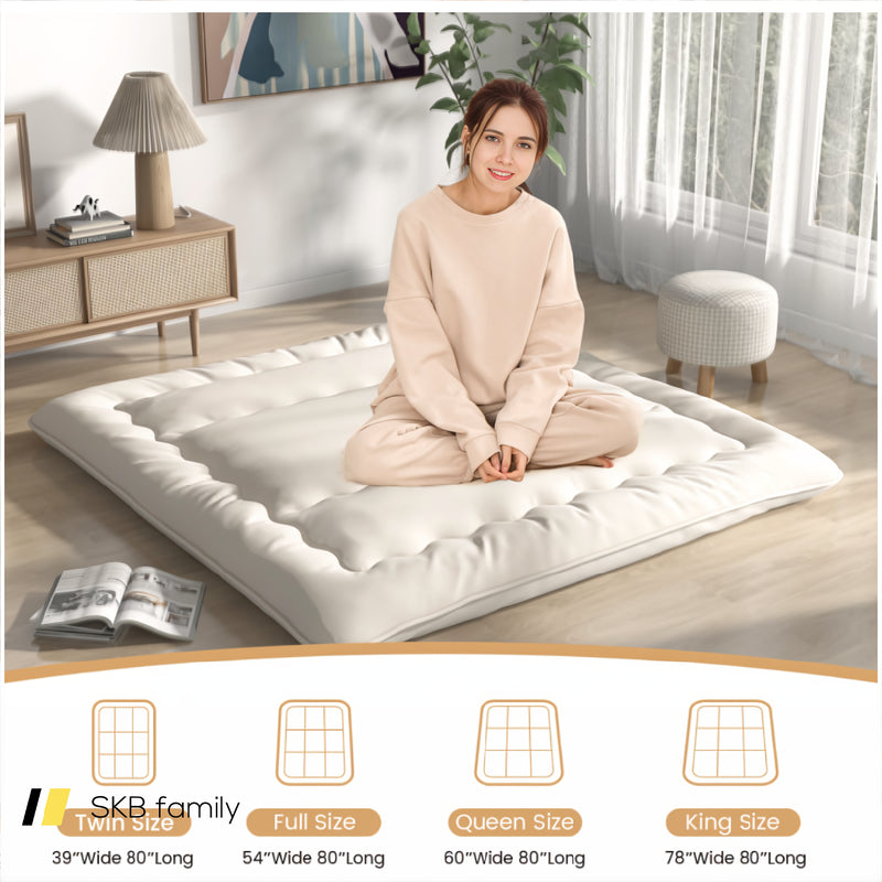 Queen/King/Twin/Full Futon Mattress Floor Sleeping Pad With Washable Cover Beige 240115-215591