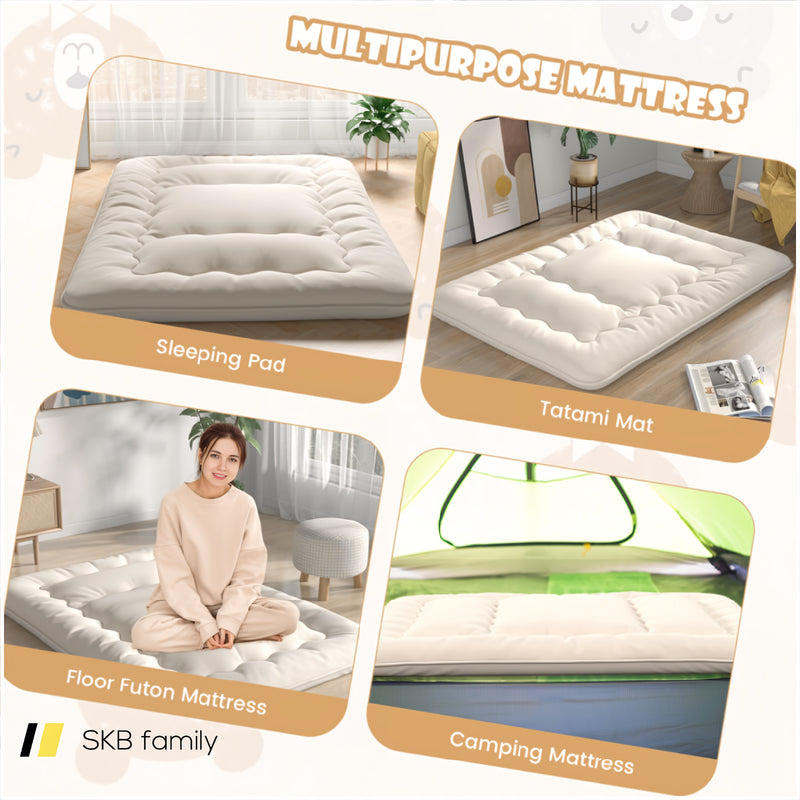 Queen/King/Twin/Full Futon Mattress Floor Sleeping Pad With Washable Cover Beige 240115-215591