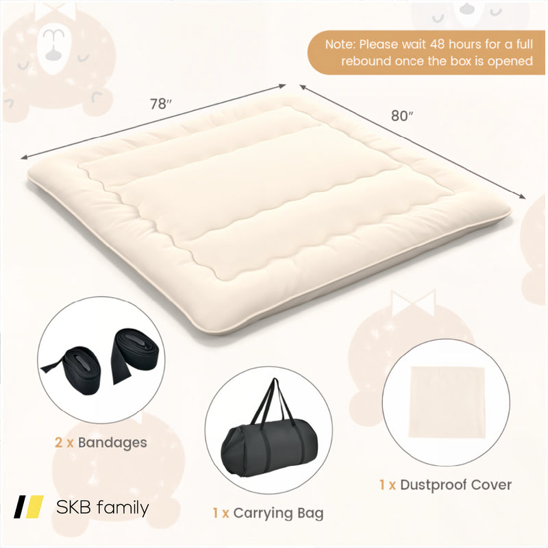 Queen/King/Twin/Full Futon Mattress Floor Sleeping Pad With Washable Cover Beige 240115-215591