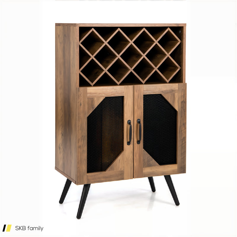 2-Door Farmhouse Kitchen Storage Bar Cabinet With Wine Rack And Glass Holder 240515-229072