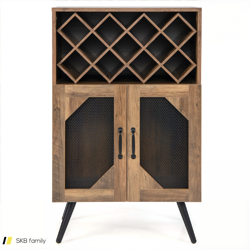 2-Door Farmhouse Kitchen Storage Bar Cabinet With Wine Rack And Glass Holder 240515-229072