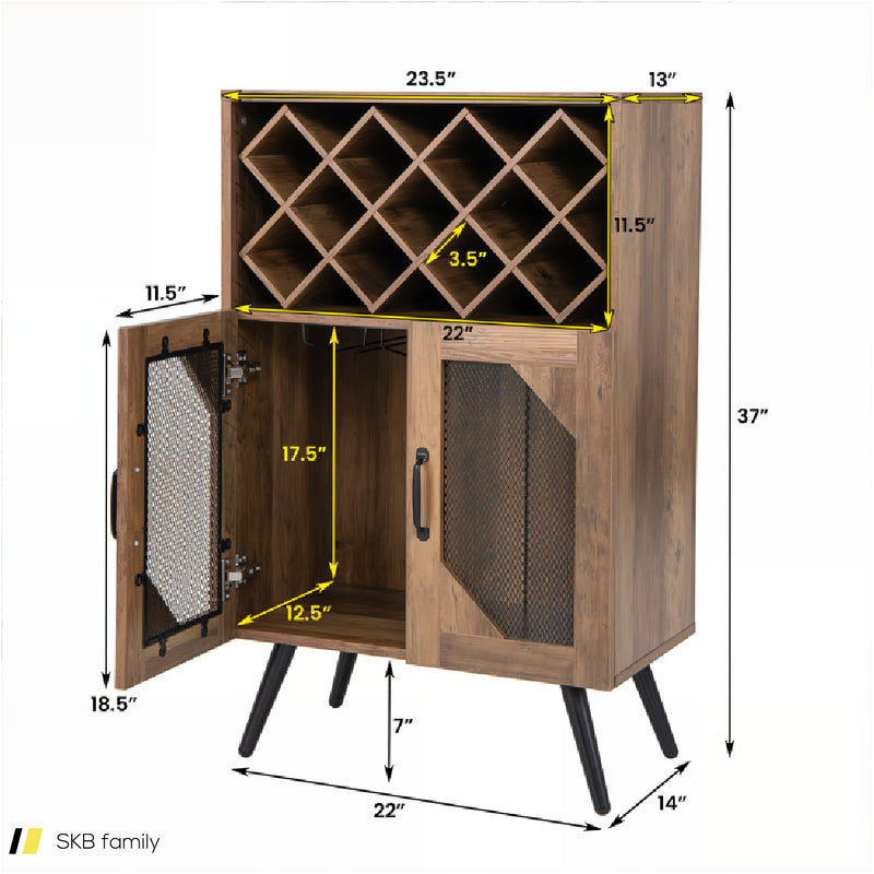 2-Door Farmhouse Kitchen Storage Bar Cabinet With Wine Rack And Glass Holder 240515-229072