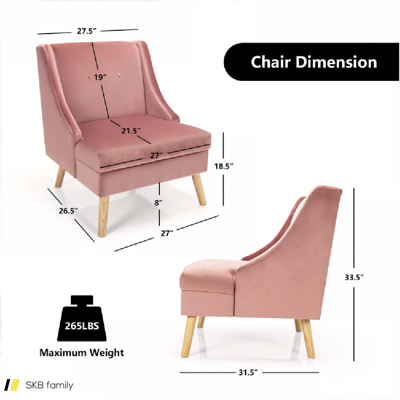 Velvet Wing Back Accent Chair With Rubber Wood Legs And Padded Seat For Living Room 240515-229075