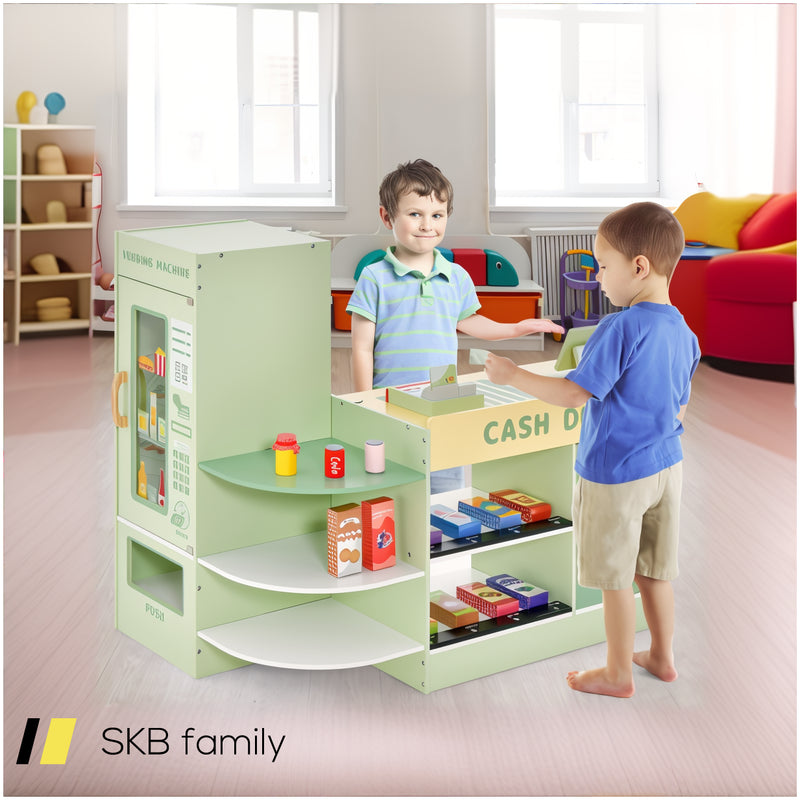 Kids Wooden Supermarket Play Toy Set With Checkout Counter 240515-229076