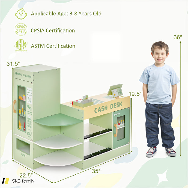 Kids Wooden Supermarket Play Toy Set With Checkout Counter 240515-229076