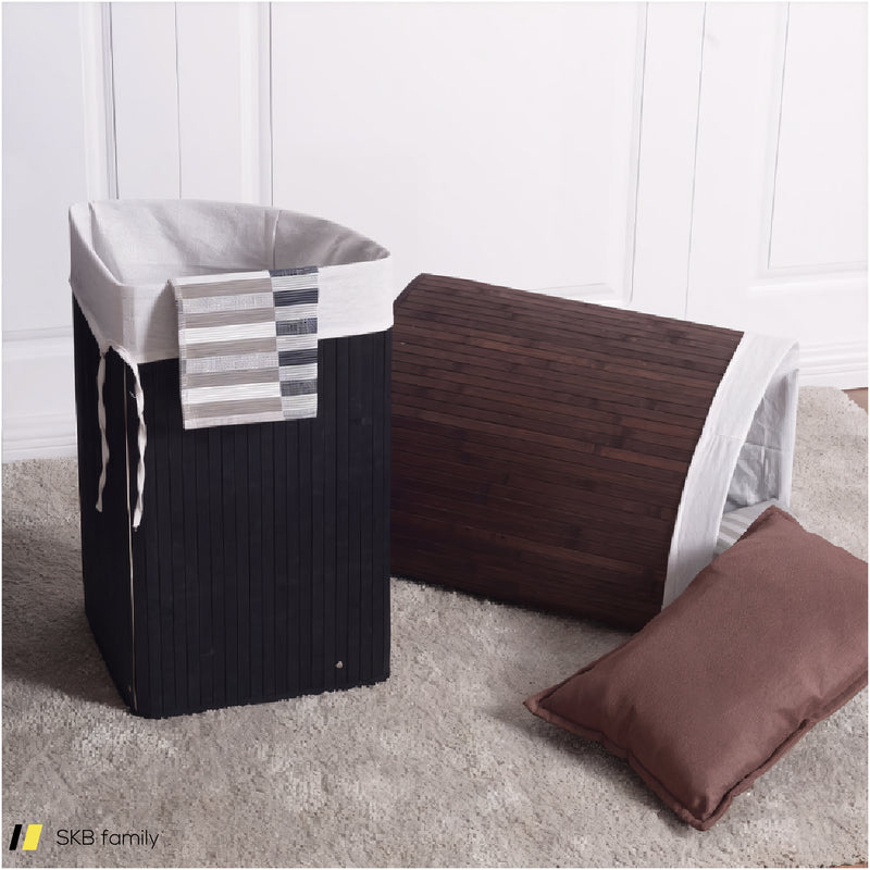 Bamboo Laundry Hamper Basket With Lid And Removable Liner Bag 240515-229091