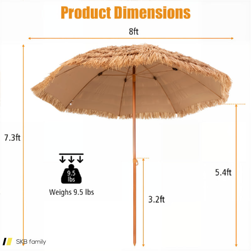 8 Feet Patio Thatched Tiki Umbrella Hawaiian Hula Beach Umbrella 240515-229094