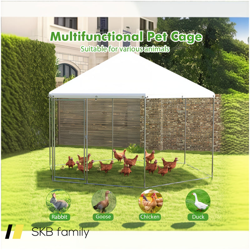 13ft Large Metal Hexagonal Chicken Coop With Wire Mesh And Lockable Door 240515-229095