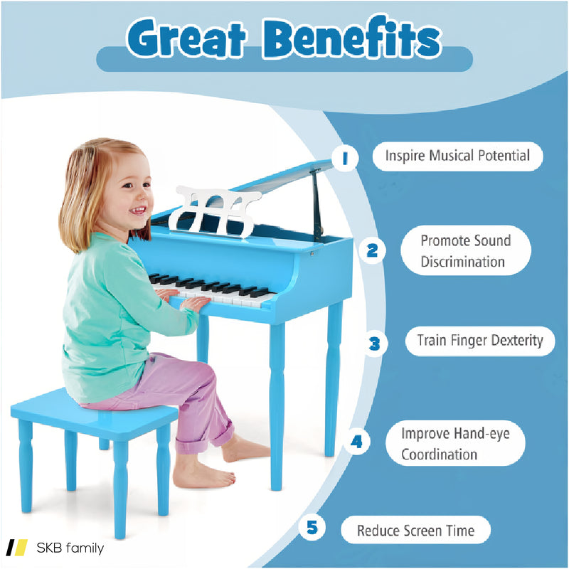 30-Key Wood Toy Kids Grand Piano With Bench And Music Rack 240515-229098