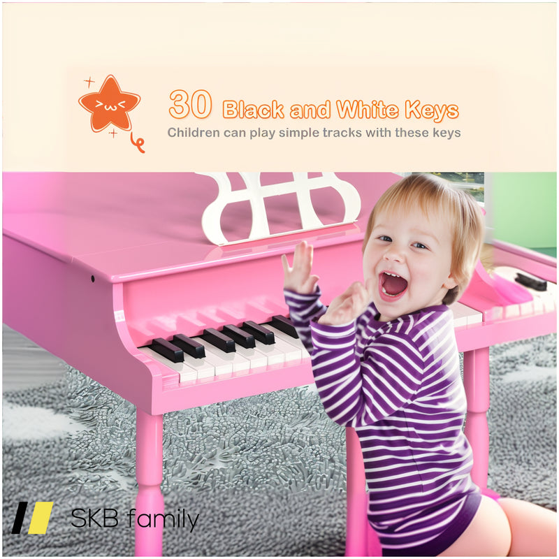 30-Key Wood Toy Kids Grand Piano With Bench And Music Rack 240515-229098