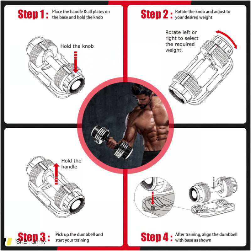 5-In-1 Weight Adjustable Dumbbell With Anti-Slip Fast Adjust Turning Handle 240515-229099