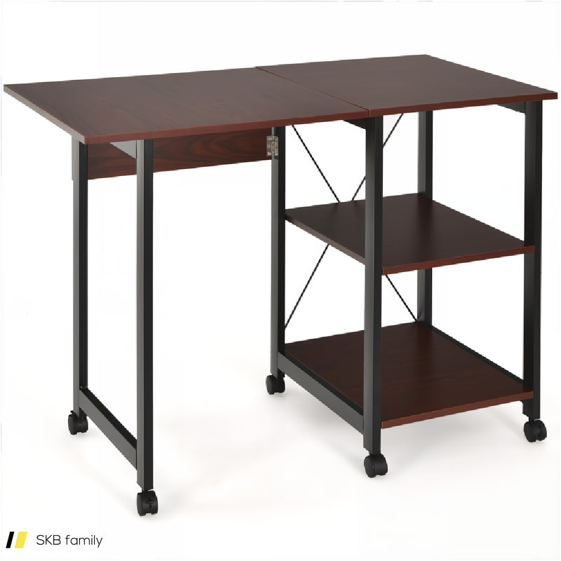 Folding Writing Office Desk With Storage Shelves 240515-229101