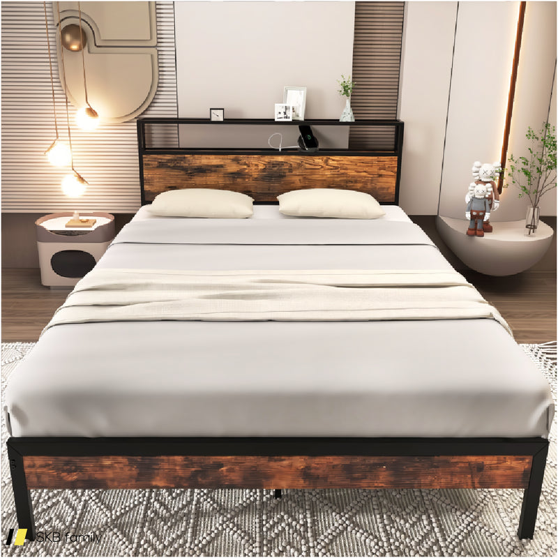 Twin/Full/Queen Bed Frame With Storage Headboard And Charging Station 240515-229110