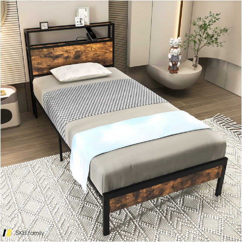 Twin/Full/Queen Bed Frame With Storage Headboard And Charging Station 240515-229110