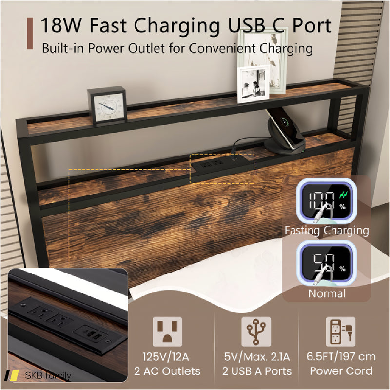 Twin/Full/Queen Bed Frame With Storage Headboard And Charging Station 240515-229110