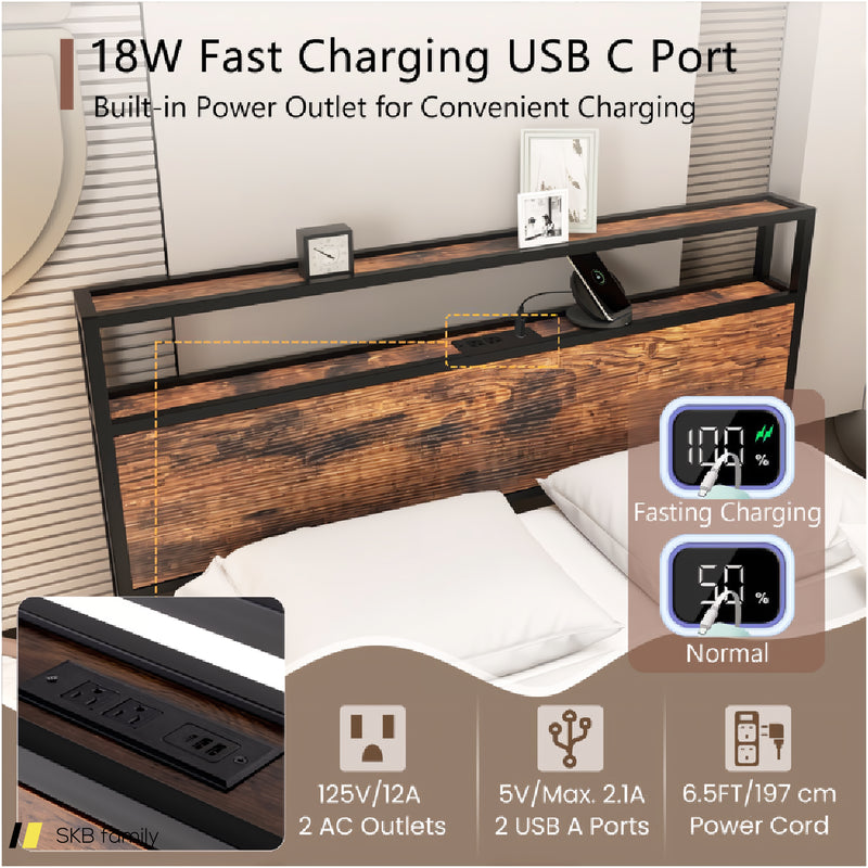 Twin/Full/Queen Bed Frame With Storage Headboard And Charging Station 240515-229110