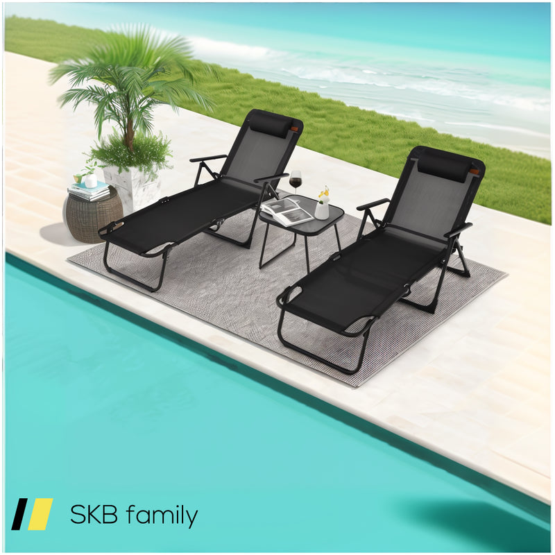 3 Pieces Patio Folding Chaise Lounge Set With Pvc Tabletop 240515-229117