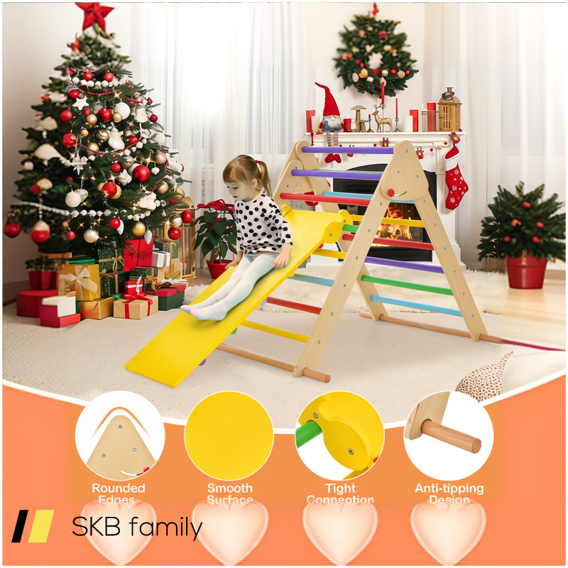 Kids Climbing Triangle Set With Adjustable And Reversible Ramp 240515-229121