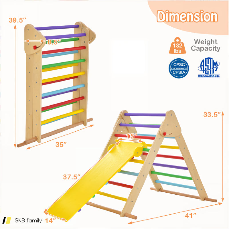 Kids Climbing Triangle Set With Adjustable And Reversible Ramp 240515-229121