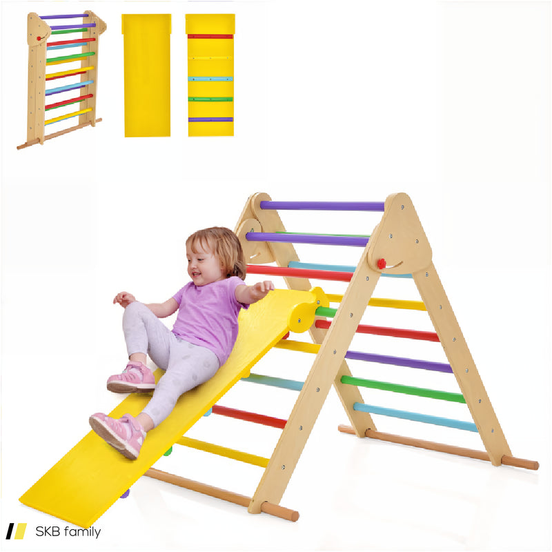 Kids Climbing Triangle Set With Adjustable And Reversible Ramp 240515-229121