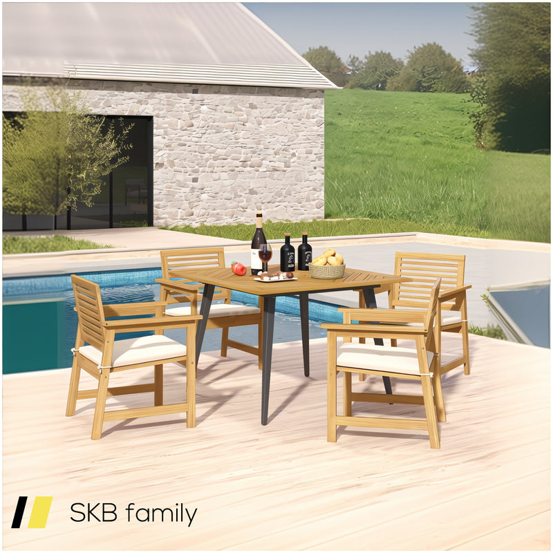 4-Person Acacia Wood Outdoor Dining Table For Garden, Poolside And Backyard 240515-229123