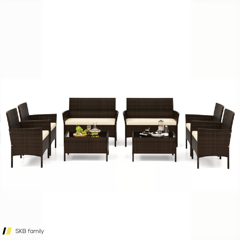 4 Piece Patio Rattan Conversation Set With Cozy Seat Cushions 240515-229124