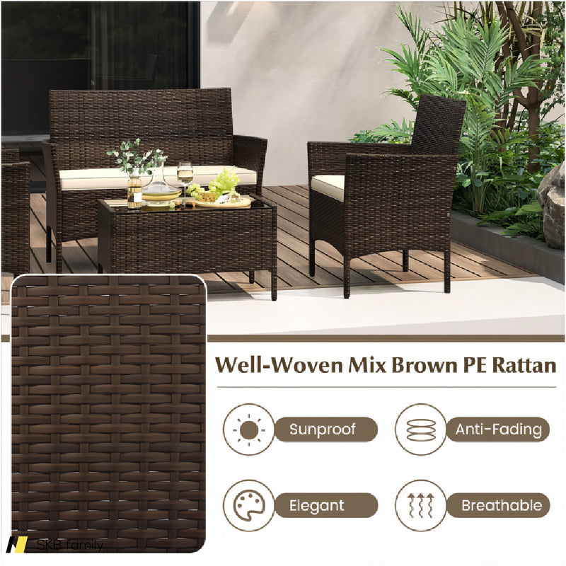 4 Piece Patio Rattan Conversation Set With Cozy Seat Cushions 240515-229124