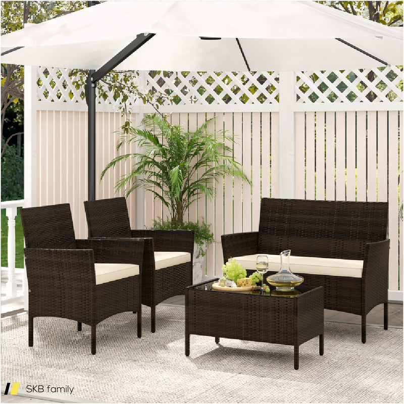 4 Piece Patio Rattan Conversation Set With Cozy Seat Cushions 240515-229124