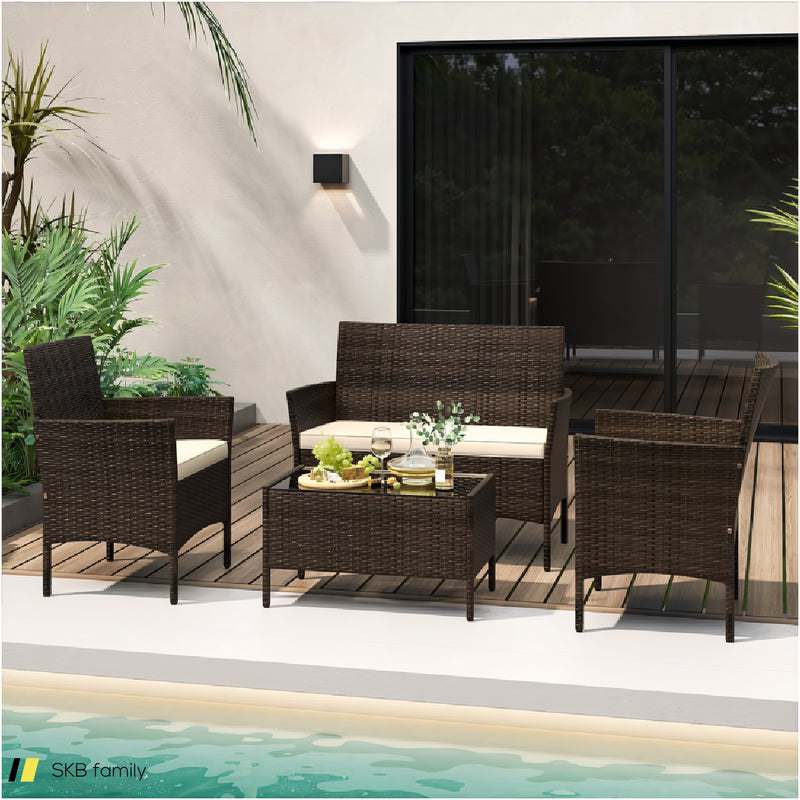 4 Piece Patio Rattan Conversation Set With Cozy Seat Cushions 240515-229124