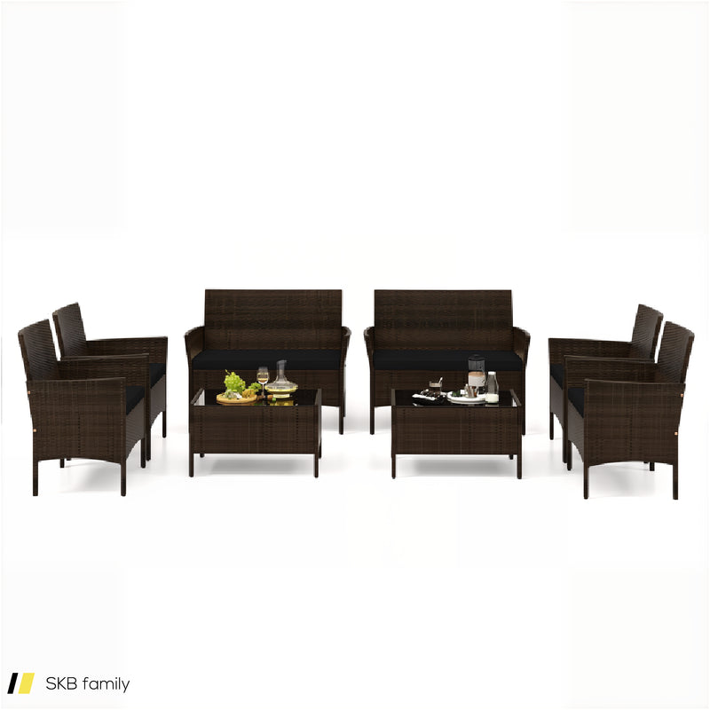 4 Piece Patio Rattan Conversation Set With Cozy Seat Cushions 240515-229124