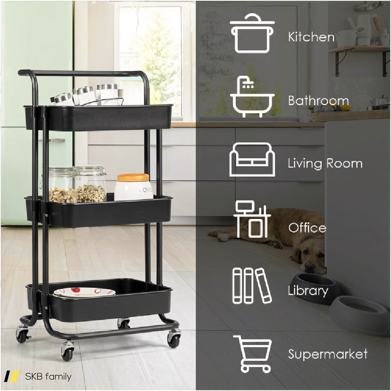 3-Tier Utility Cart Storage Rolling Cart With Casters 240515-229125