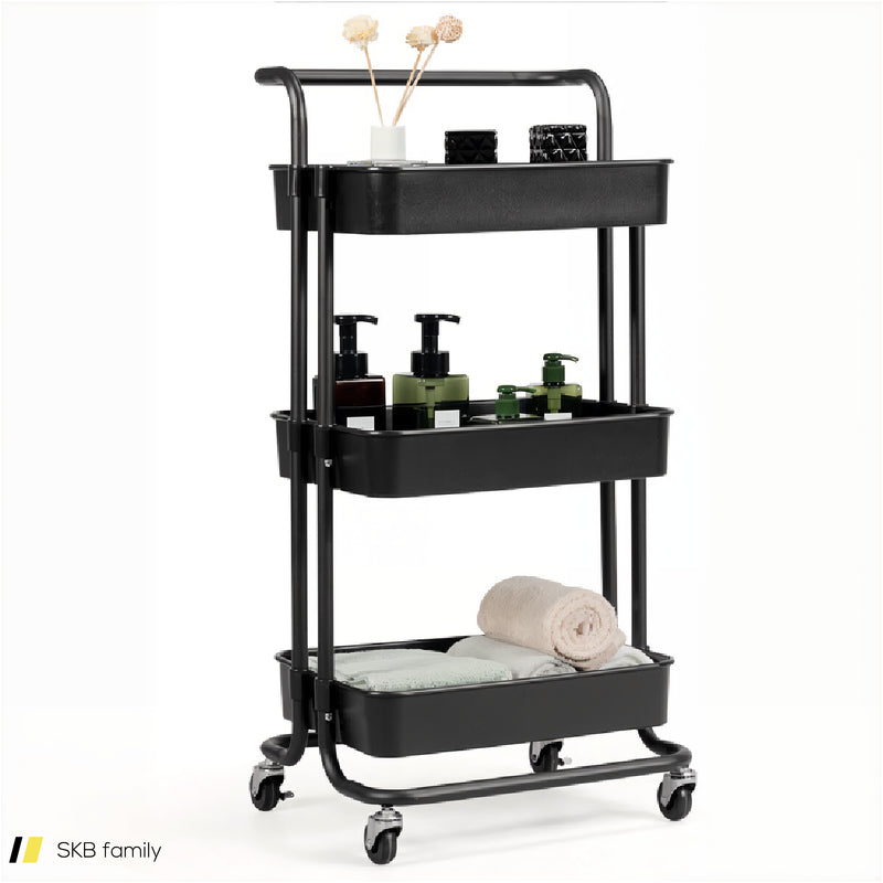 3-Tier Utility Cart Storage Rolling Cart With Casters 240515-229125