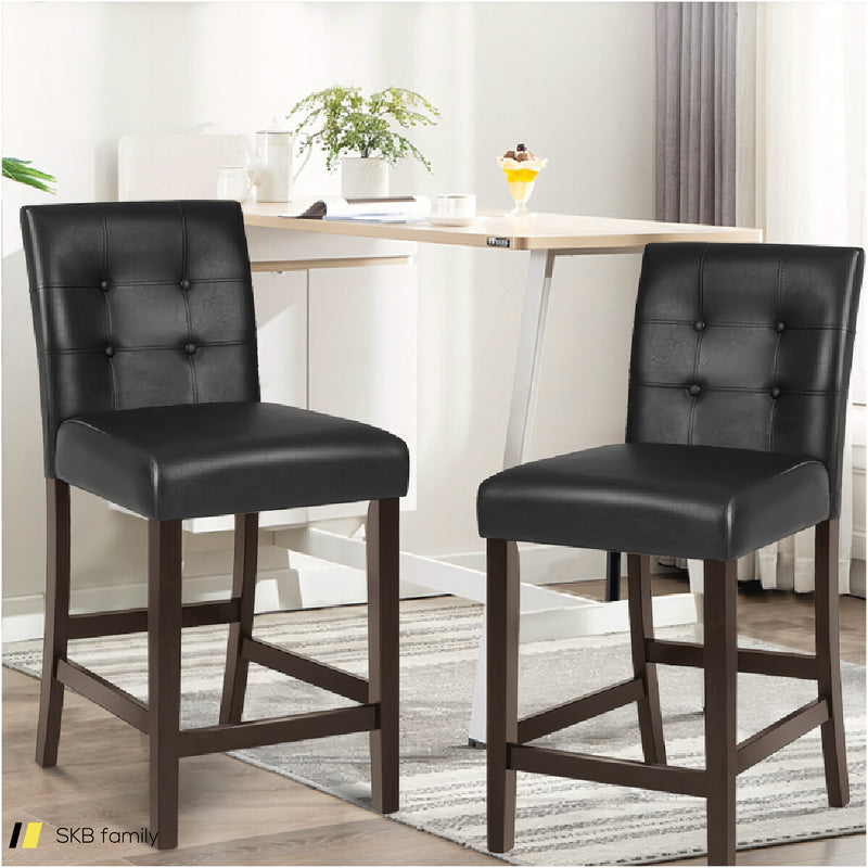 Set Of 2 Pvc Leather Bar Stools With Solid Wood Legs 240515-229126