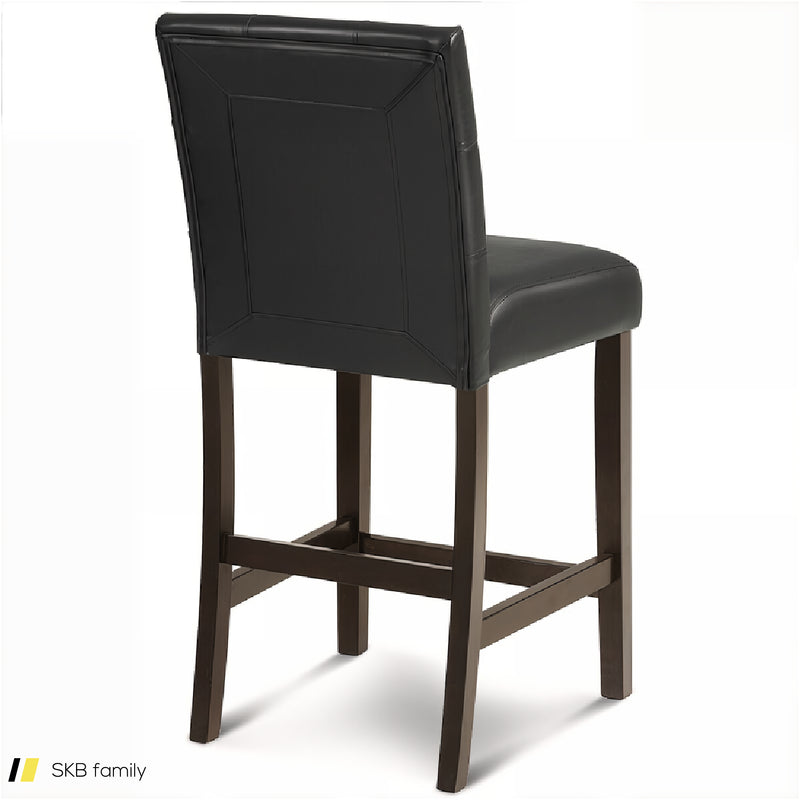 Set Of 2 Pvc Leather Bar Stools With Solid Wood Legs 240515-229126