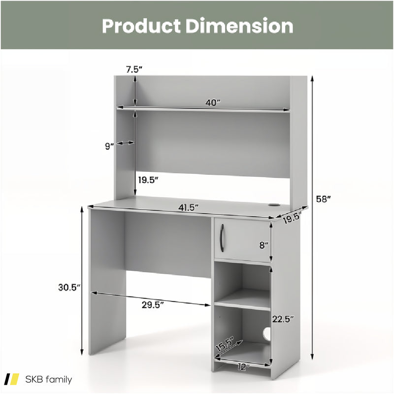 Home Office Desk With Raised Display Shelf And 2 Open Shelves 240515-229132