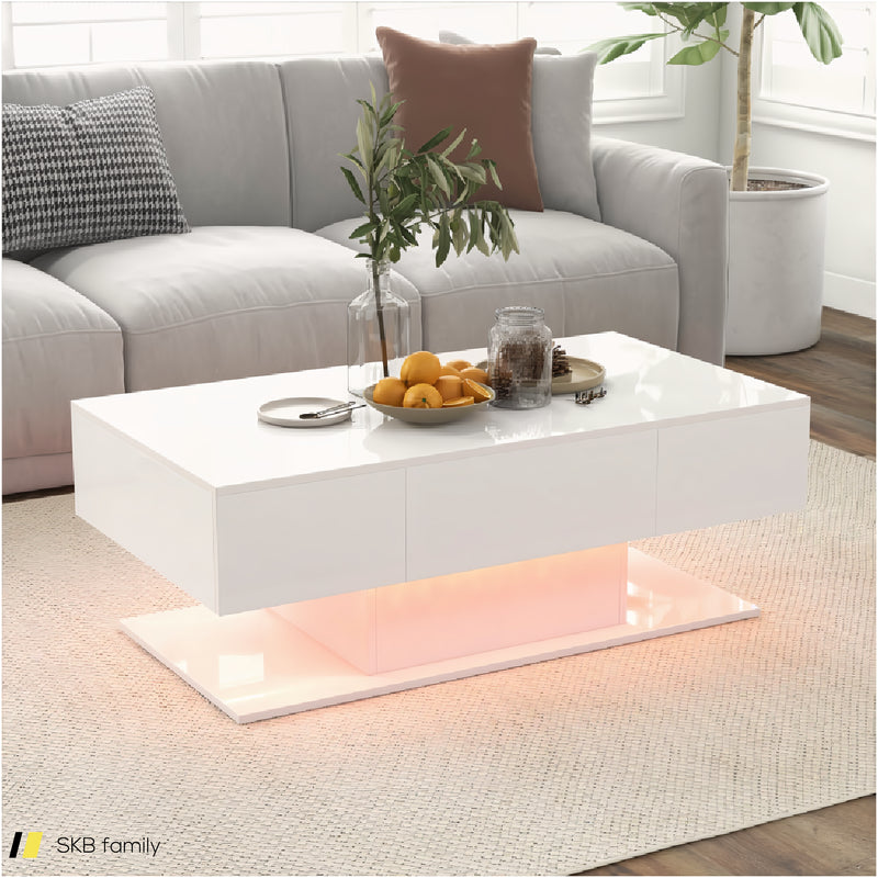 Modern Led Coffee Table With 20 Color Led Lights And 2 Storage Drawers 240515-229138