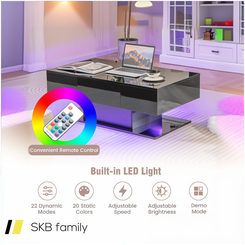 Modern Led Coffee Table With 20 Color Led Lights And 2 Storage Drawers 240515-229138