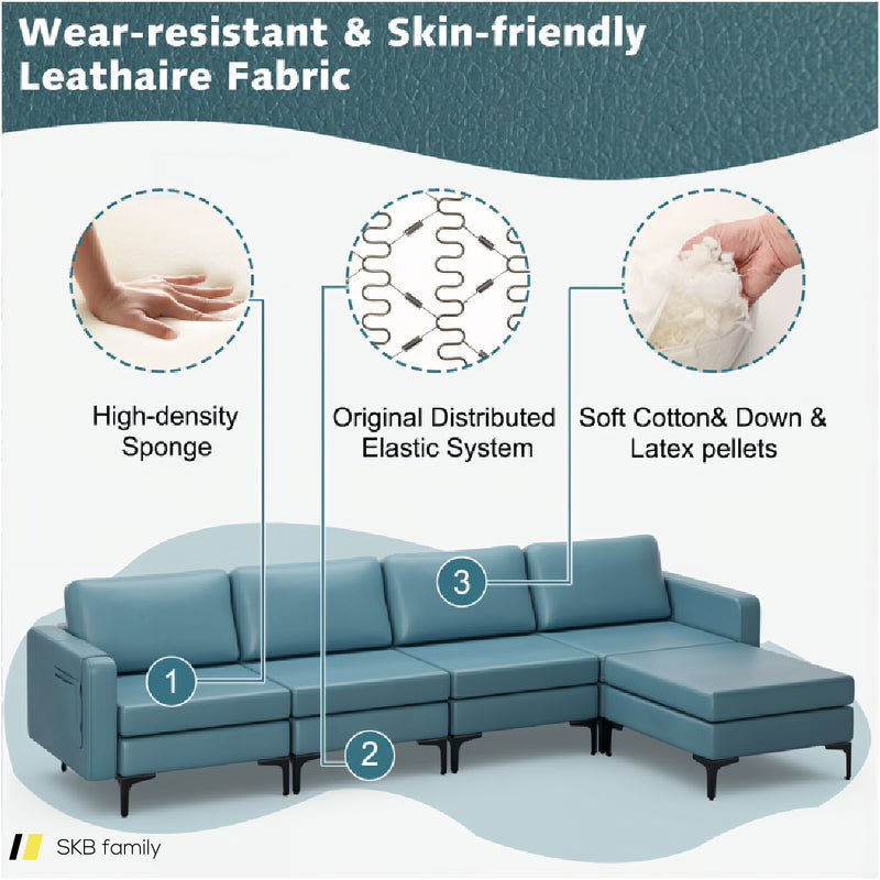 Modular L-Shaped Sectional Sofa With Reversible Ottoman And 2 Usb Ports 240515-229143