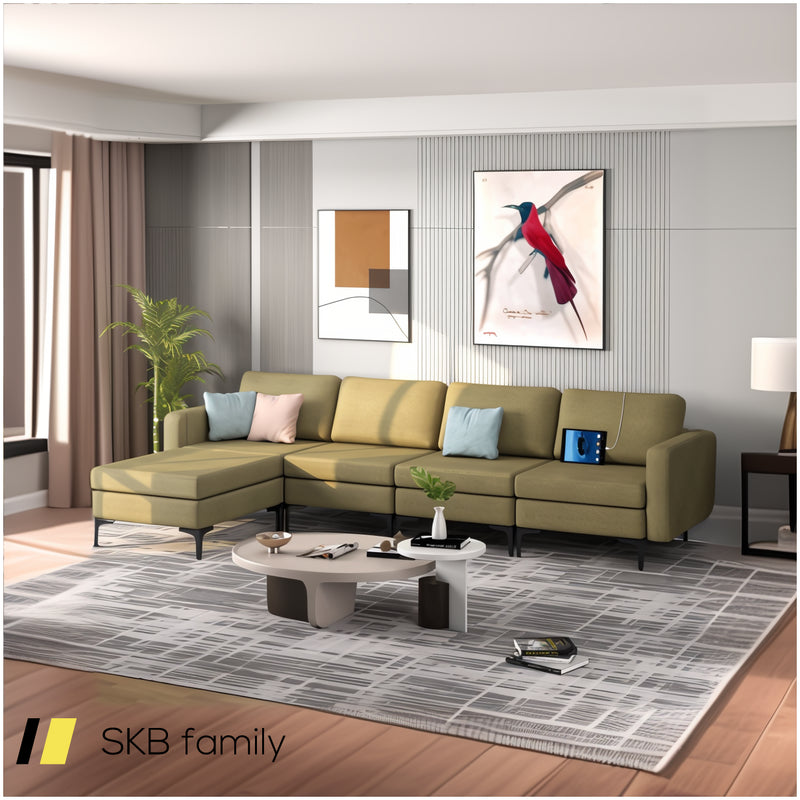 Modular L-Shaped Sectional Sofa With Reversible Ottoman And 2 Usb Ports 240515-229143