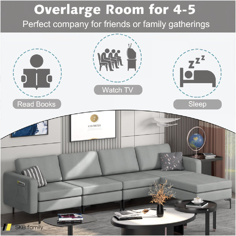 Modular L-Shaped Sectional Sofa With Reversible Ottoman And 2 Usb Ports 240515-229143